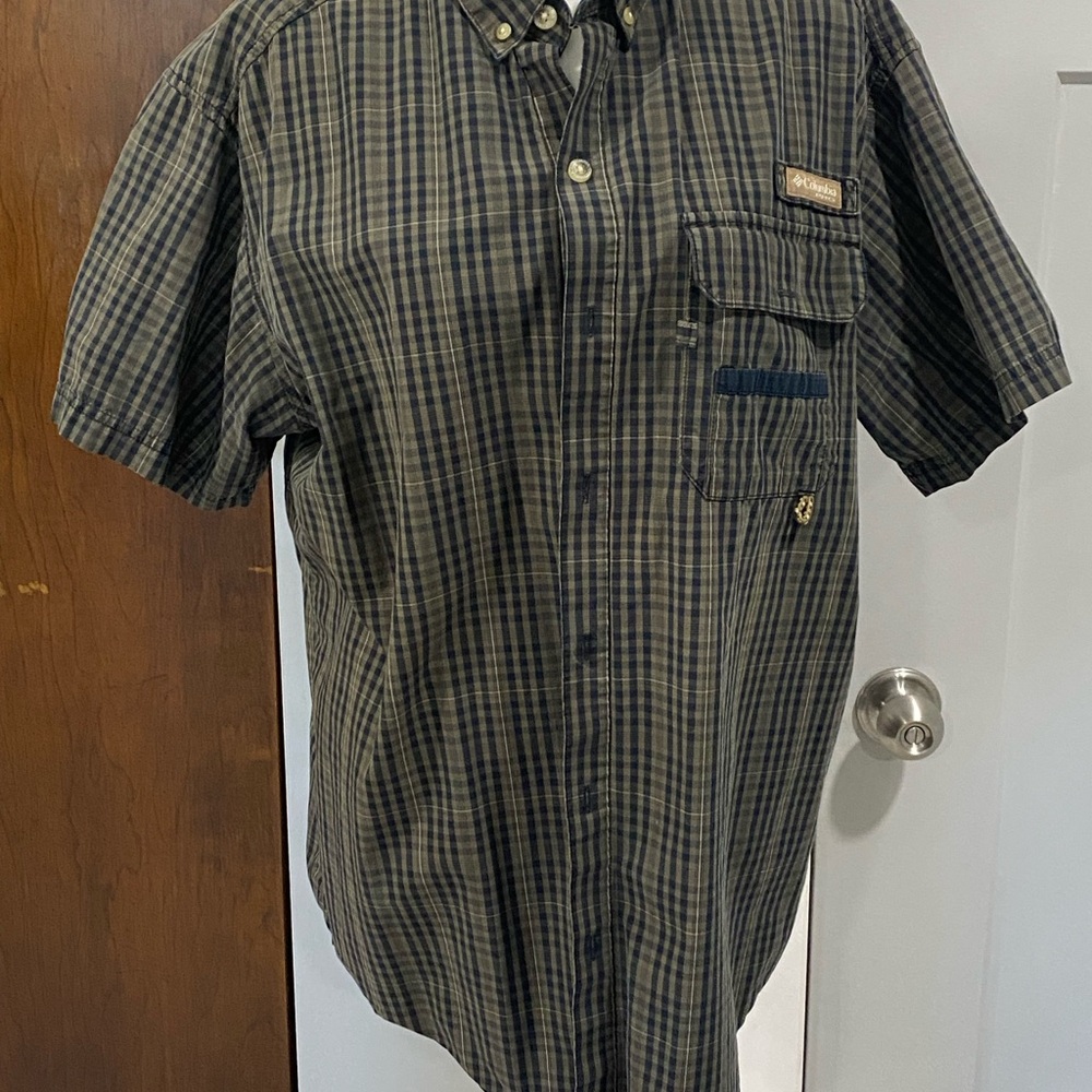 Columbia Men's Plaid Button Down Shirt - Blue and Green sportswear fishing